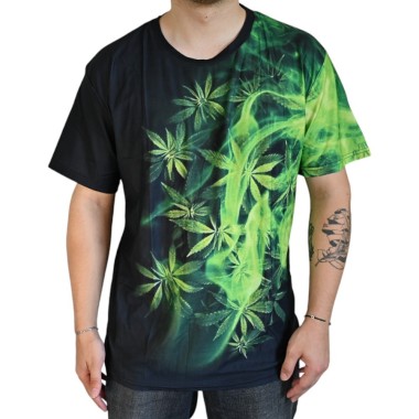 T-Shirt Cannabis Dumanlı Yeşil