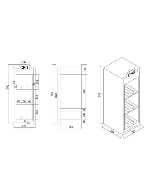 LED-CBD-Vitrine 70x26x25cm