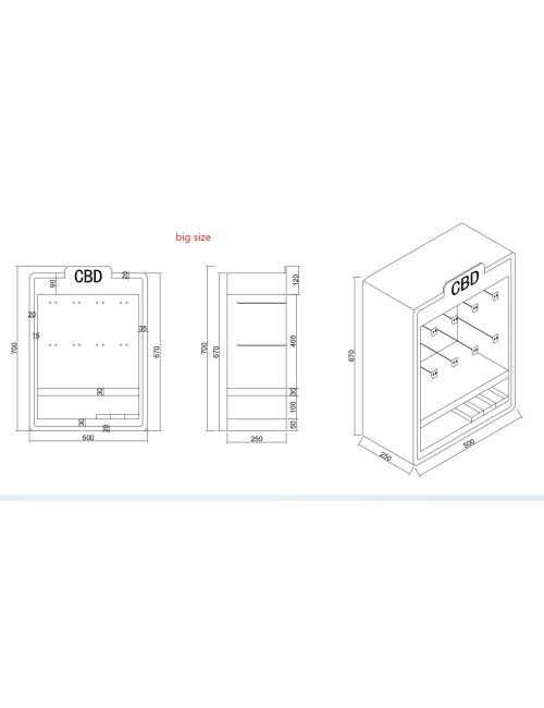 LED Çok Renkli Ekran CBD Vitrinleri İçin 70x50x25cm