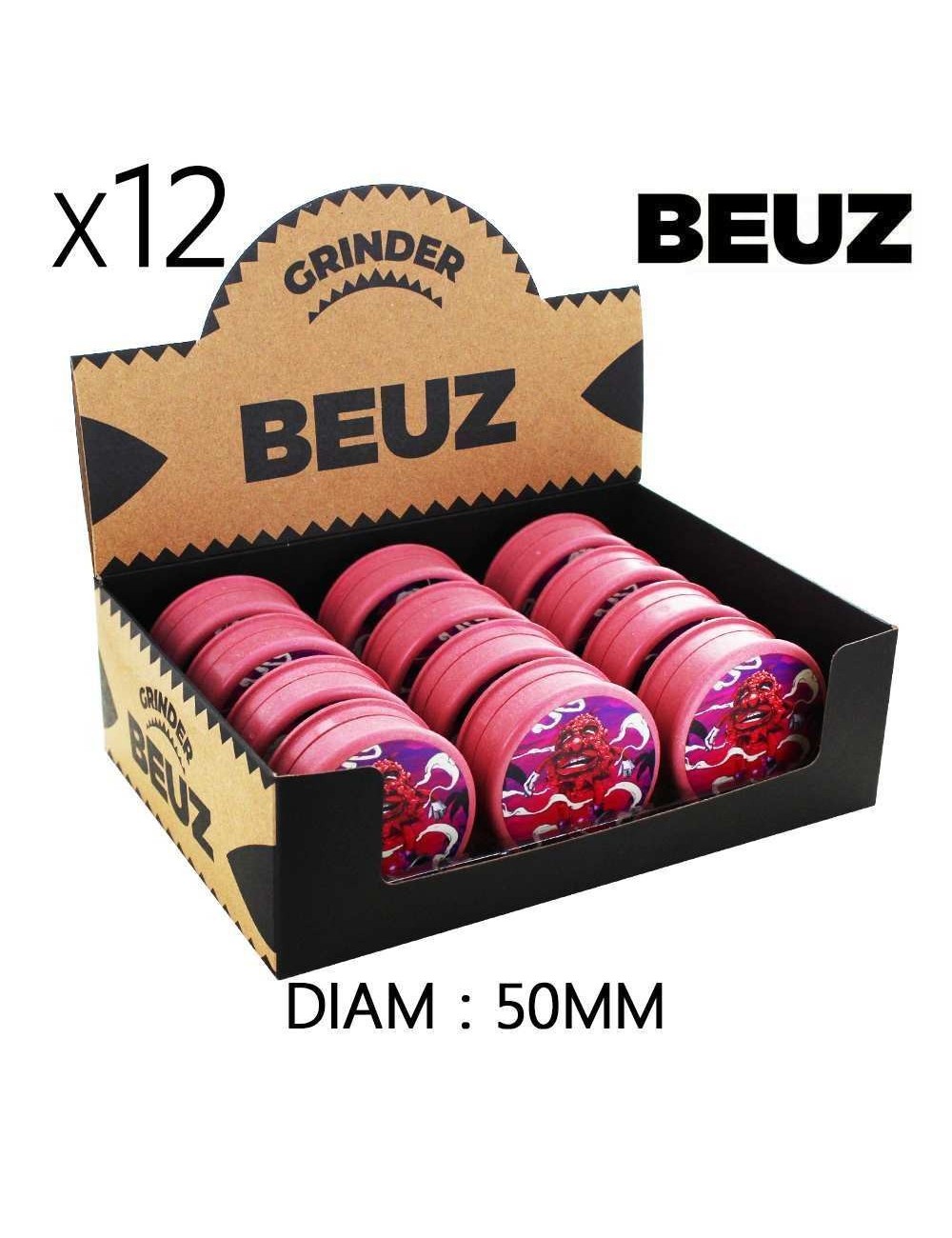 12 adet biyolojik olarak parçalanabilir kenevir öğütücü içeren kutu Pink Bloodybud 50mm