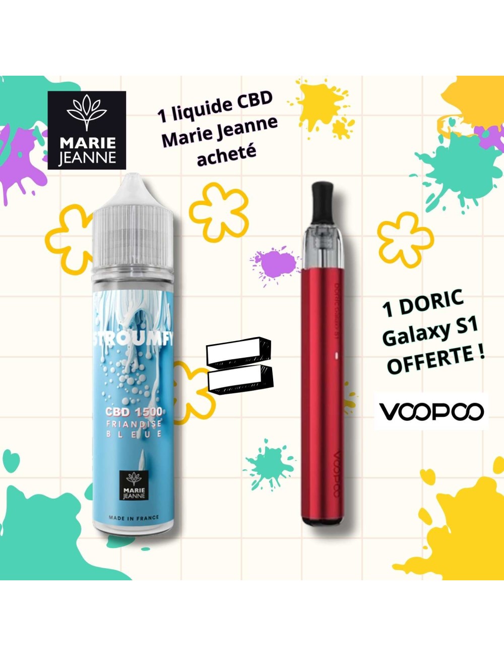 E-Liquid CBD Paketi Stroumfy Marie Jeanne + Bedava Doric Galaxy S1