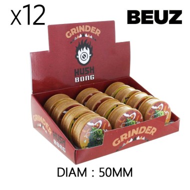 Packung mit 12 biologisch abbaubaren braunen Hanf-Grinders Beuz Buds 50mm