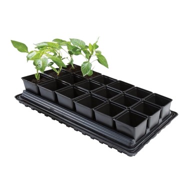 Professionelles Gemüseanbau-Set (Quadratische Töpfe 18 x 9 cm, Tablett, Wasserwanne und Schutzmatte)