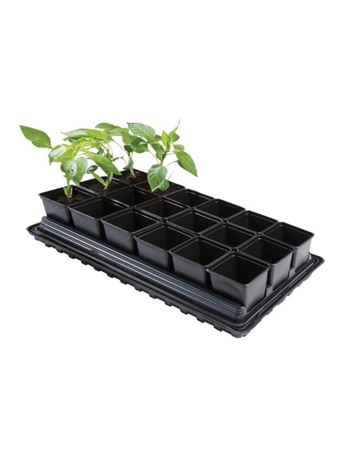 Professionelles Gemüseanbau-Set (Quadratische Töpfe 18 x 9 cm, Tablett, Wasserwanne und Schutzmatte)