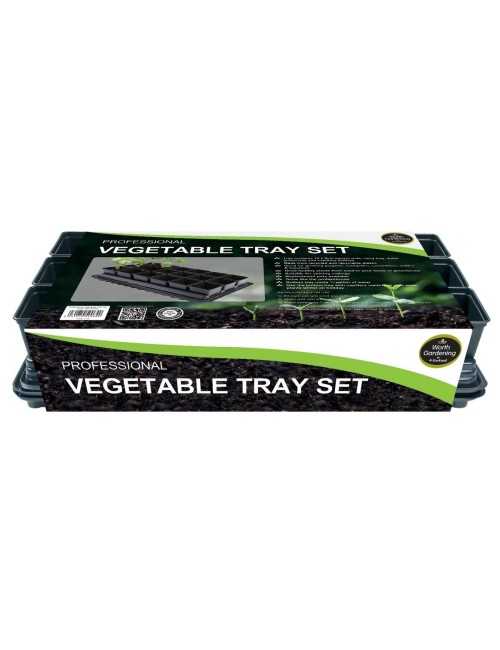 Professionelles Gemüseanbau-Set (Quadratische Töpfe 18 x 9 cm, Tablett, Wasserwanne und Schutzmatte)