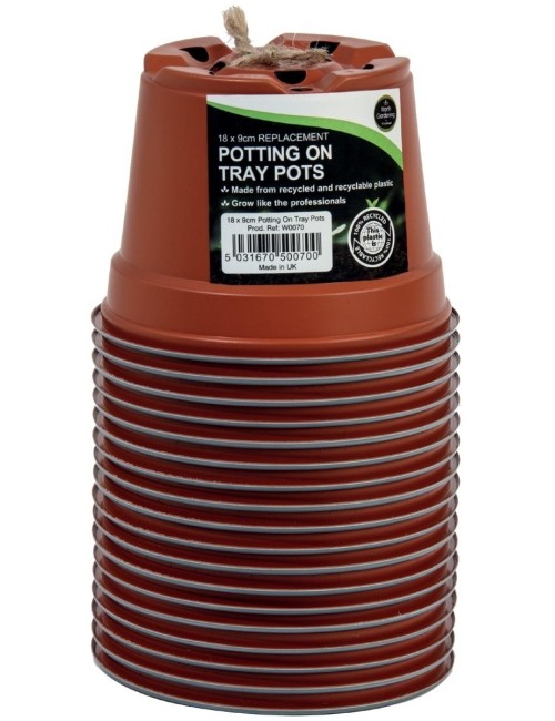 18 Ersatztöpfe 9 cm auf Tablett