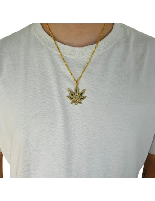 Altın Kenevir Yaprağı Kolye Ucu